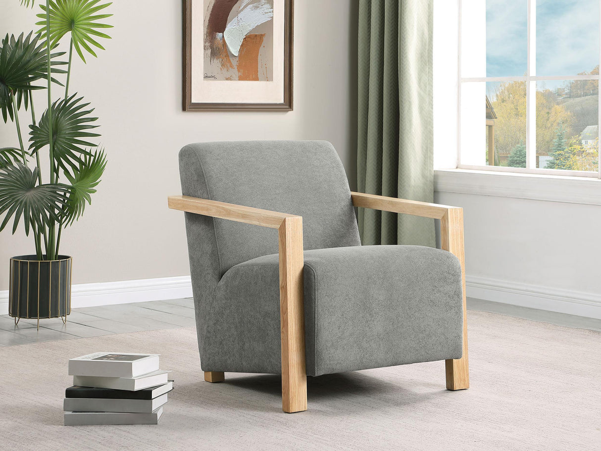 Diego Grey Upholstered Accent Arm Chair with Wood Arms by Coaster at Eve Furniture
