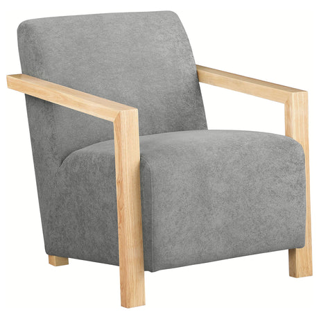 Diego Grey Upholstered Accent Arm Chair with Wood Arms