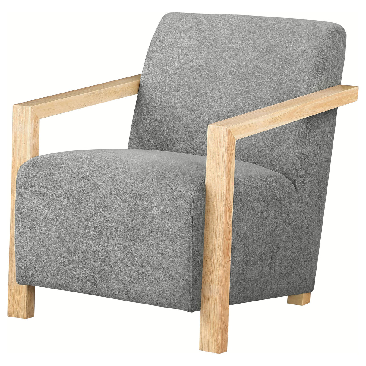 Diego Grey Upholstered Accent Arm Chair with Wood Arms