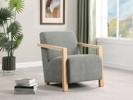 Diego Grey Upholstered Accent Arm Chair with Wood Arms by Coaster at Eve Furniture