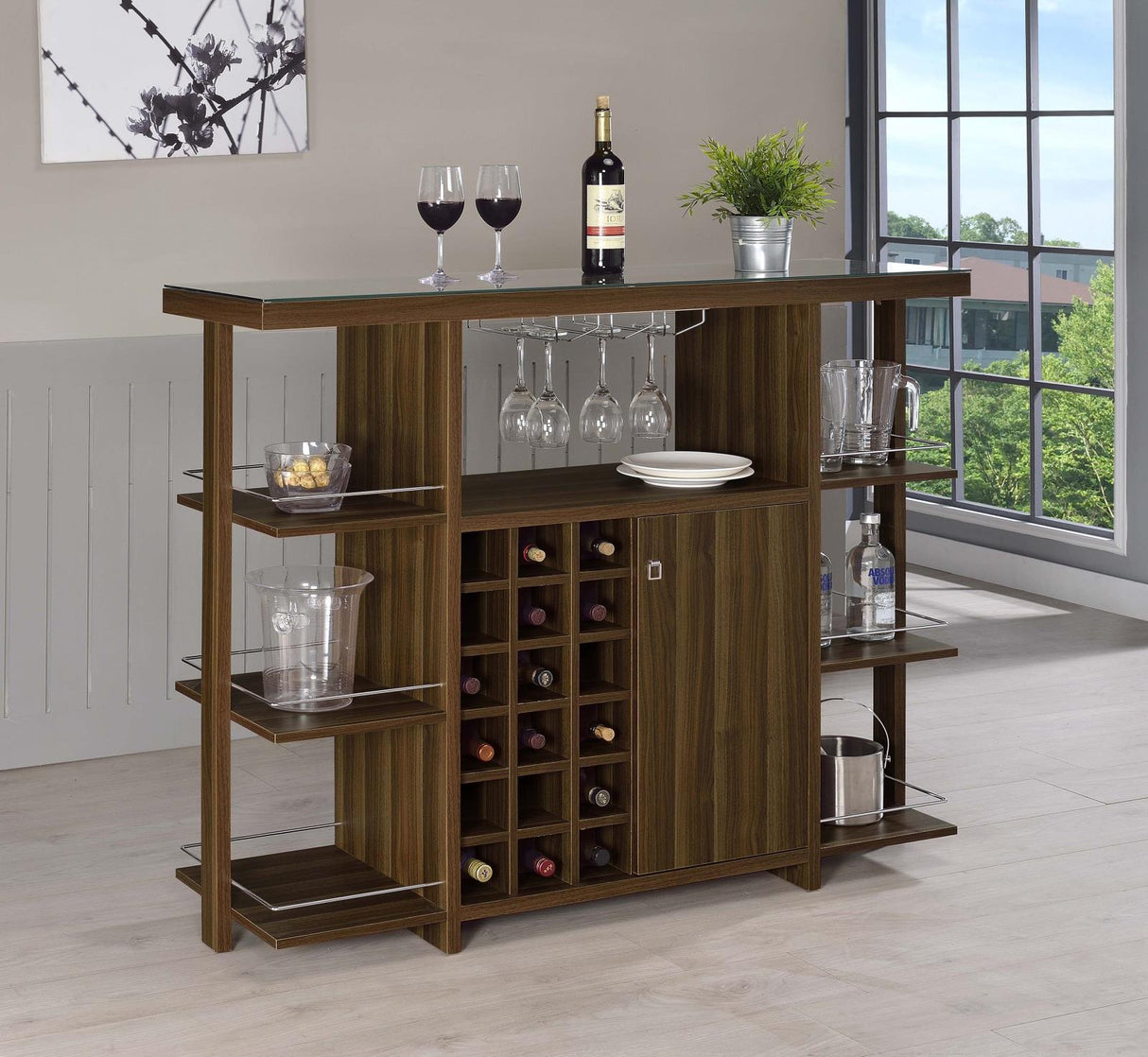 Diggs Walnut Bar Unit with Wine Bottle Storage