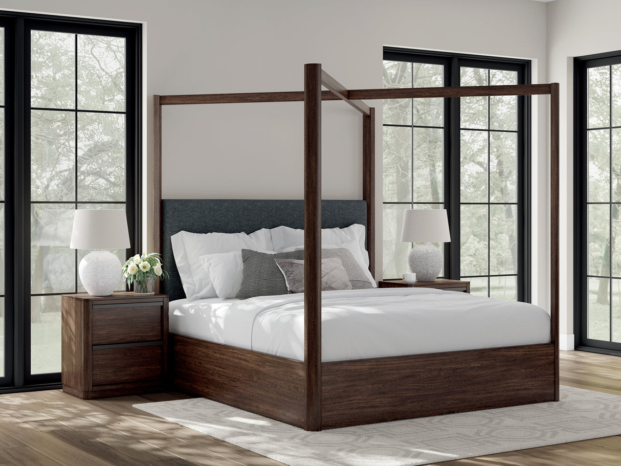 Dilenno Dark Brown California King Canopy Bed by Ashley at Eve Furniture