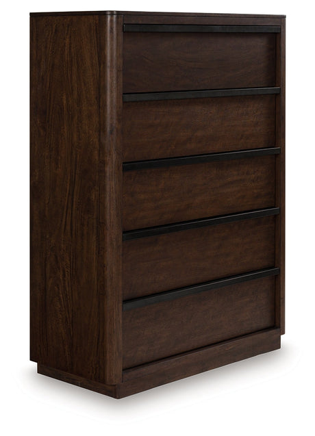 Dilenno Dark Brown 5 Drawer Chest of Drawers by Ashley at Eve Furniture