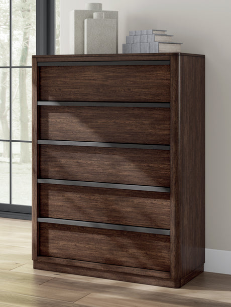 Dilenno Dark Brown 5 Drawer Chest of Drawers by Ashley at Eve Furniture