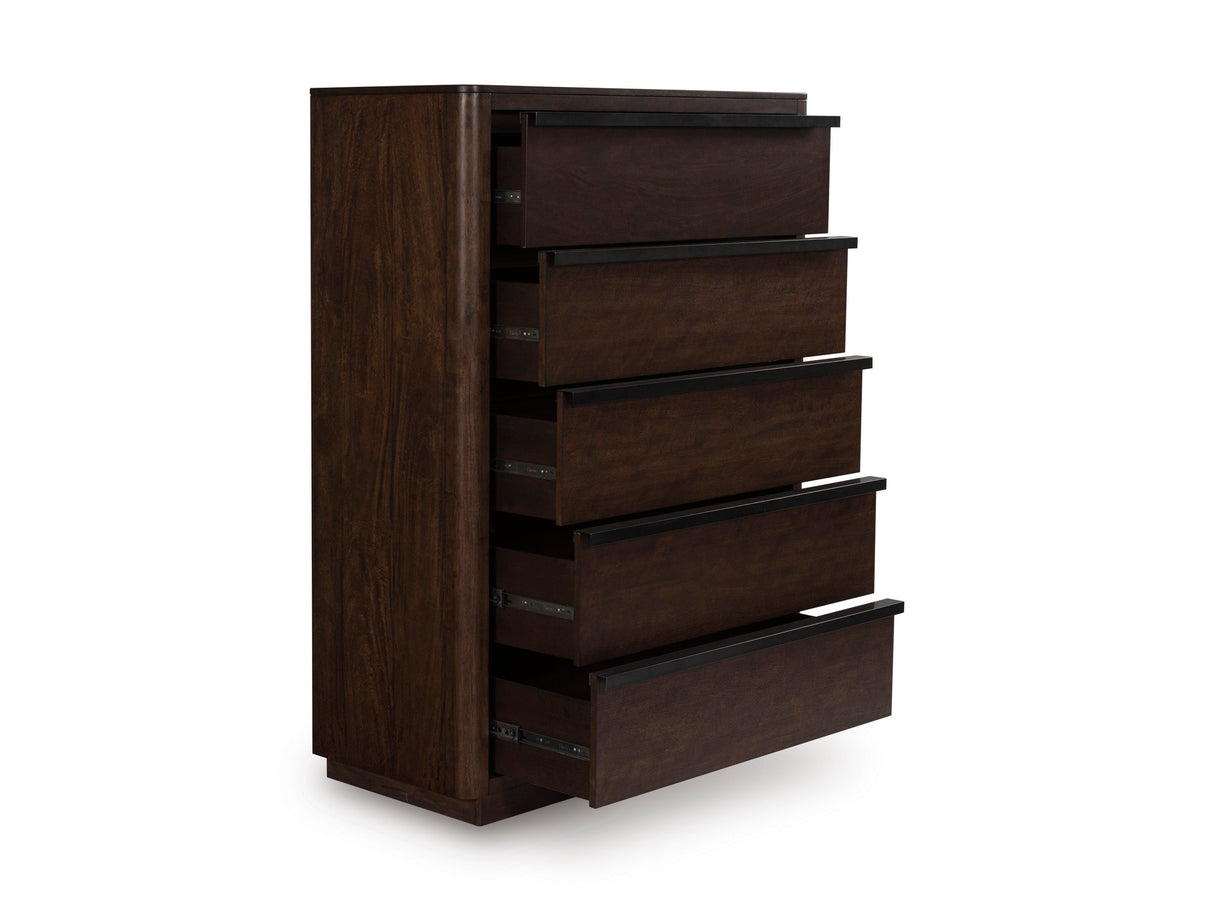 Dilenno Dark Brown Upholstered Panel Bedroom Set by Ashley at Eve Furniture