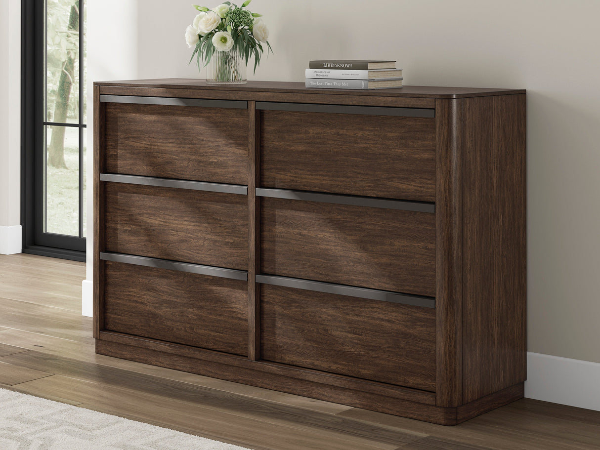 Dilenno Dark Brown Upholstered Panel Bedroom Set by Ashley at Eve Furniture