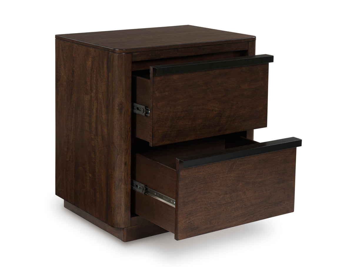 Dilenno Dark Brown Upholstered Panel Bedroom Set by Ashley at Eve Furniture