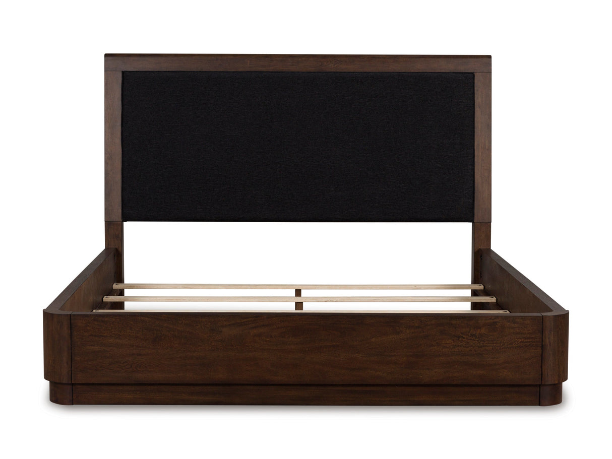 Dilenno Dark Brown Upholstered Panel Bedroom Set by Ashley at Eve Furniture
