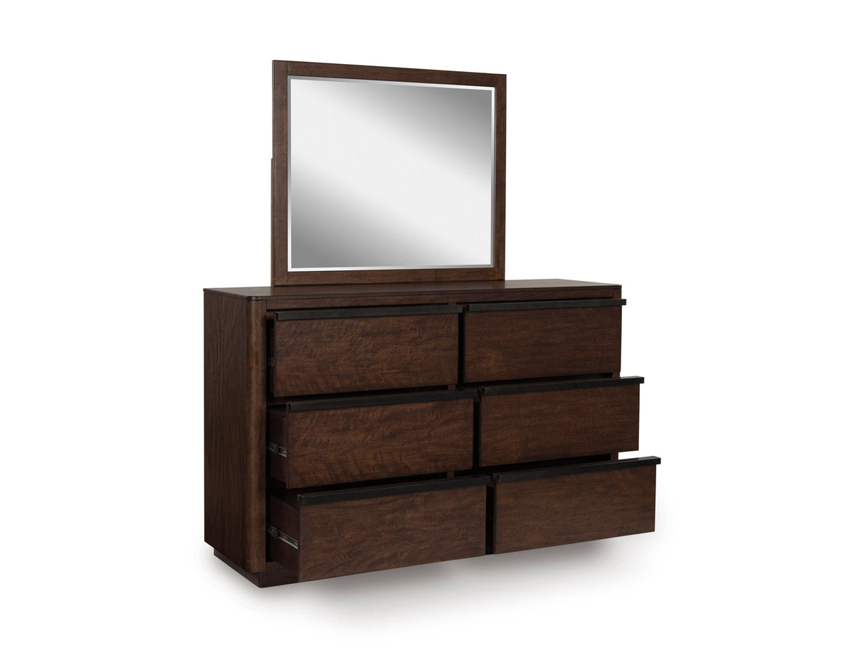Dilenno Dark Brown Upholstered Panel Bedroom Set by Ashley at Eve Furniture