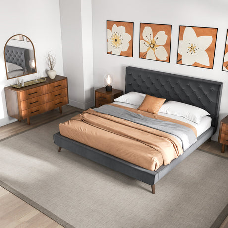 Dillon Grey Velvet Platform Bed (King Size) by Ashcroft Furniture at Eve Furniture