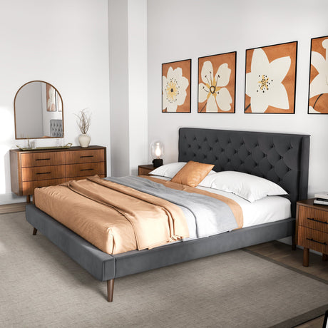Dillon Grey Velvet Platform Bed (King Size) by Ashcroft Furniture at Eve Furniture