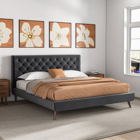 Dillon Grey Velvet Platform Bed (King Size) by Ashcroft Furniture at Eve Furniture