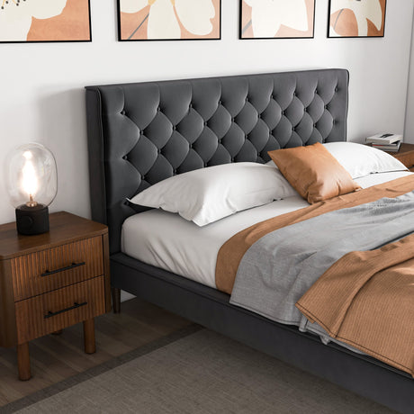 Dillon Grey Velvet Platform Bed (King Size) by Ashcroft Furniture at Eve Furniture