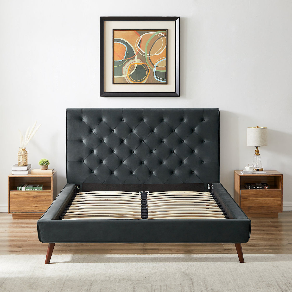 Dillon Grey Velvet Platform Bed (Queen Size) by Ashcroft Furniture at Eve Furniture