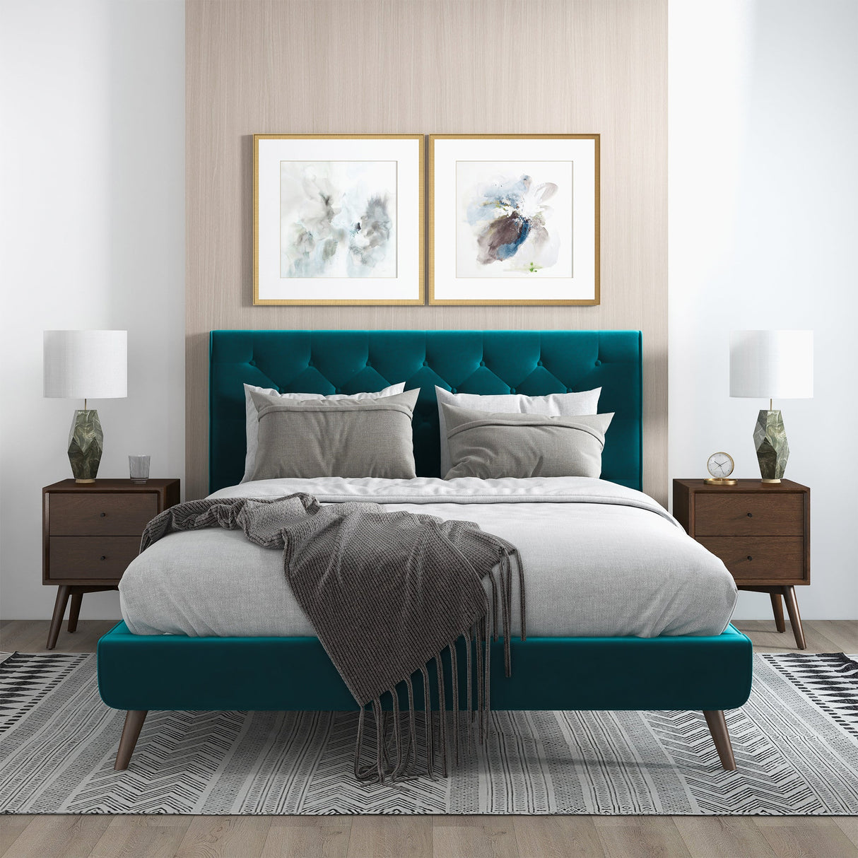 Dillon Teal Velvet Platform Bed(Queen Size) by Ashcroft Imports at Eve Furniture