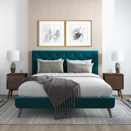 Dillon Teal Velvet Platform Bed(Queen Size) by Ashcroft Imports at Eve Furniture