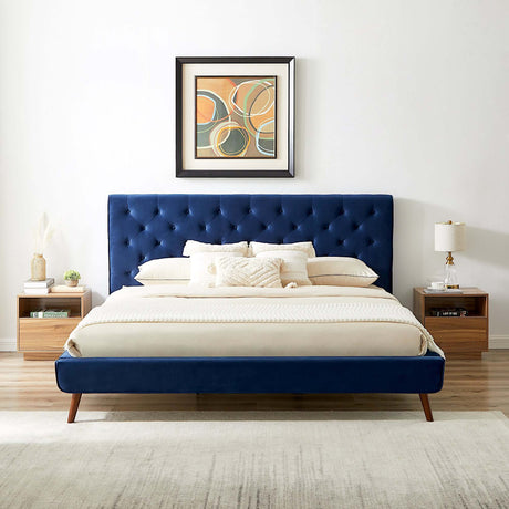 Dillon Velvet Platform Bed King / Blue