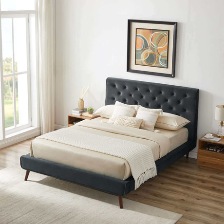 Dillon Velvet Platform Bed Queen / Blue