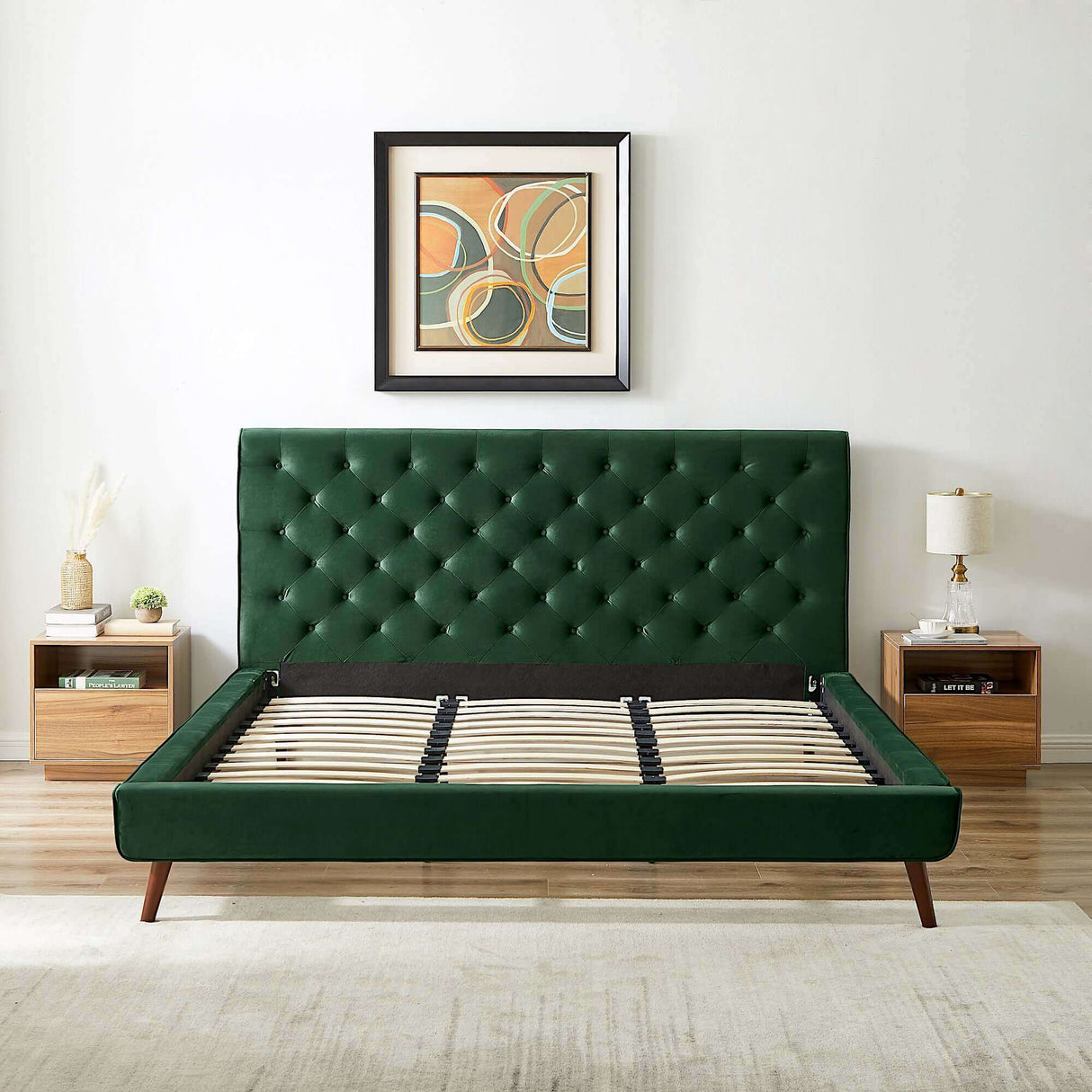 Dillon Velvet Platform Bed Queen / Emerald Green