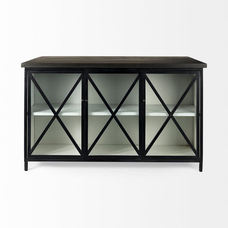 Dimitra Dark Iron W/Glass Doors Kitchen Island by Mercana at Eve Furniture
