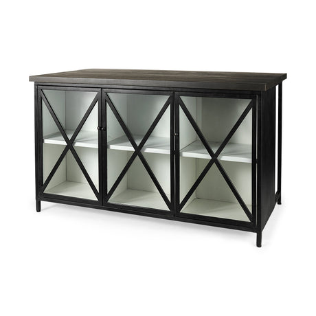 Dimitra Dark Iron W/Glass Doors Kitchen Island by Mercana at Eve Furniture