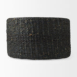 Dina Black Cornhusk and Water Hyacinth Round Coffee Table Pouf by Mercana at Eve Furniture
