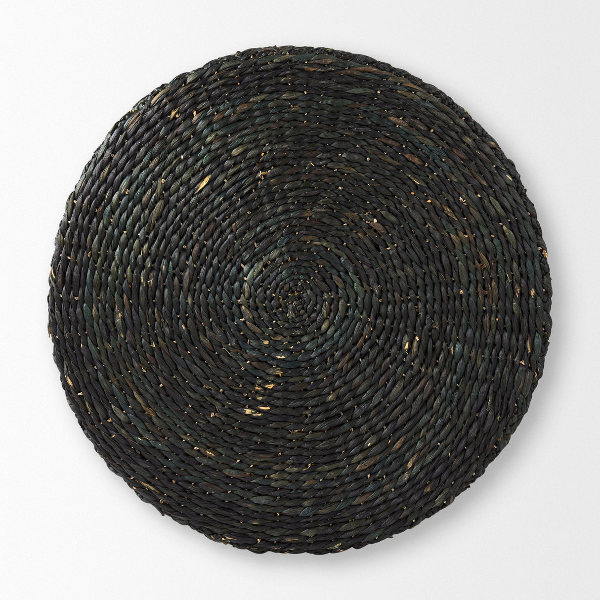 Dina Black Cornhusk and Water Hyacinth Round Coffee Table Pouf by Mercana at Eve Furniture