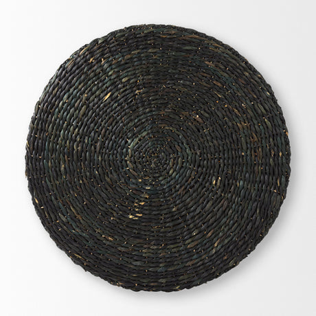 Dina Black Cornhusk and Water Hyacinth Round Coffee Table Pouf by Mercana at Eve Furniture