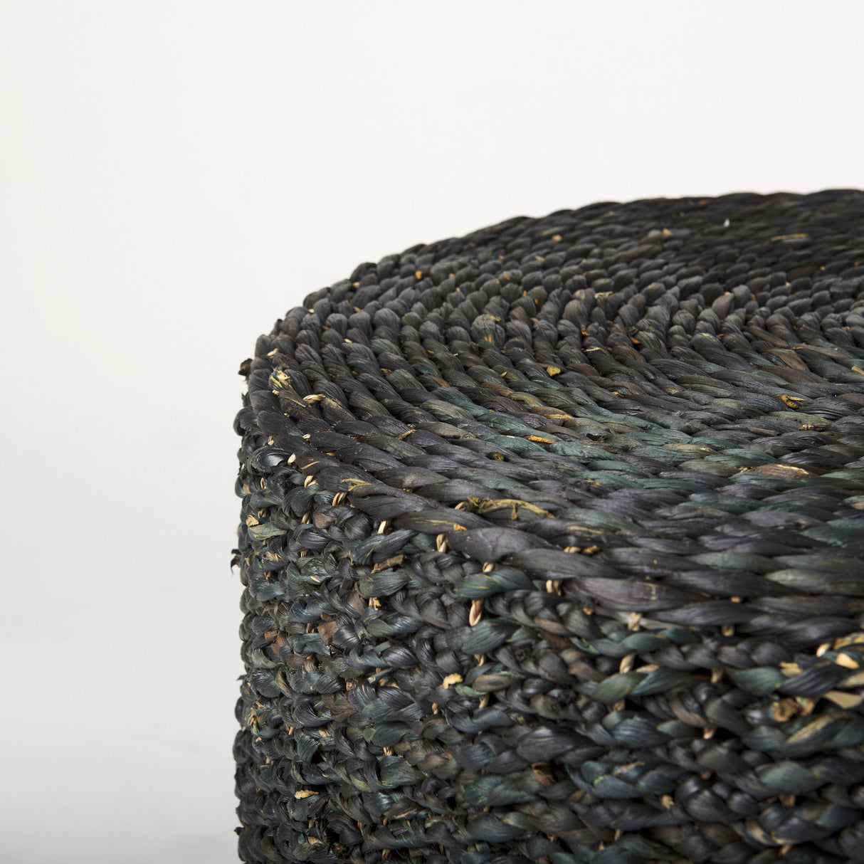Dina Black Cornhusk and Water Hyacinth Round Coffee Table Pouf by Mercana at Eve Furniture