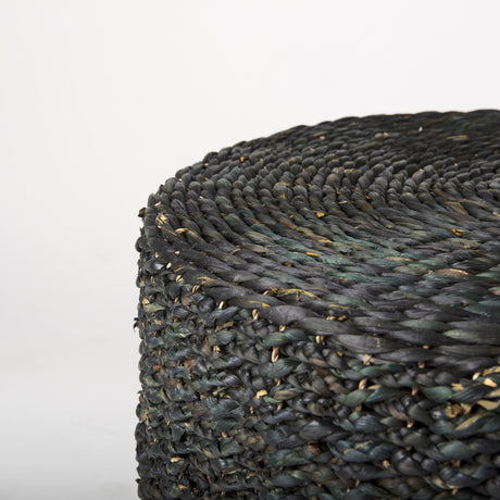Dina Black Cornhusk and Water Hyacinth Round Coffee Table Pouf by Mercana at Eve Furniture