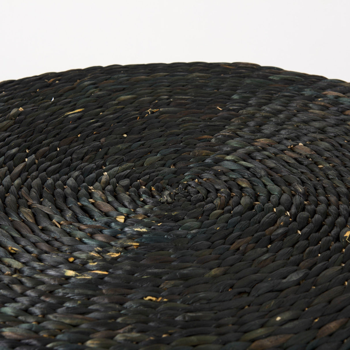 Dina Black Cornhusk and Water Hyacinth Round Coffee Table Pouf by Mercana at Eve Furniture
