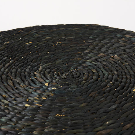 Dina Black Cornhusk and Water Hyacinth Round Coffee Table Pouf by Mercana at Eve Furniture
