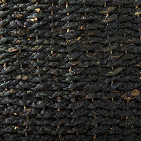 Dina Black Cornhusk and Water Hyacinth Round Coffee Table Pouf by Mercana at Eve Furniture