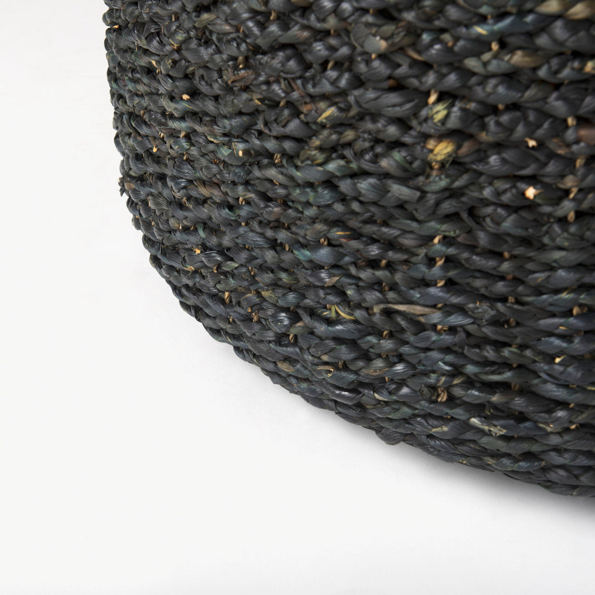 Dina Black Cornhusk and Water Hyacinth Round Coffee Table Pouf by Mercana at Eve Furniture