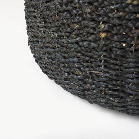 Dina Black Cornhusk and Water Hyacinth Round Coffee Table Pouf by Mercana at Eve Furniture