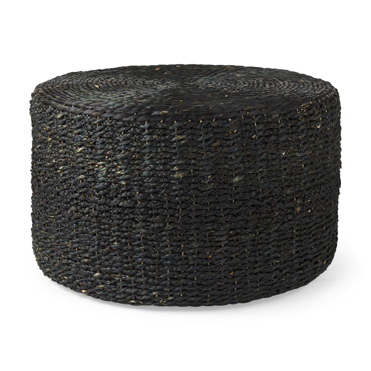 Dina Black Cornhusk and Water Hyacinth Round Coffee Table Pouf by Mercana at Eve Furniture