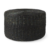Dina Black Cornhusk and Water Hyacinth Round Coffee Table Pouf by Mercana at Eve Furniture