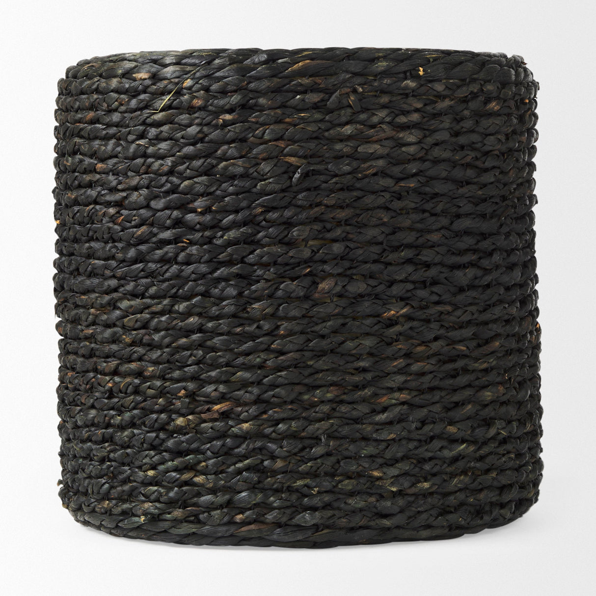 Dina Black Cornhusk and Water Hyacinth Round Pouf by Mercana at Eve Furniture