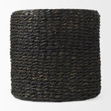 Dina Black Cornhusk and Water Hyacinth Round Pouf by Mercana at Eve Furniture