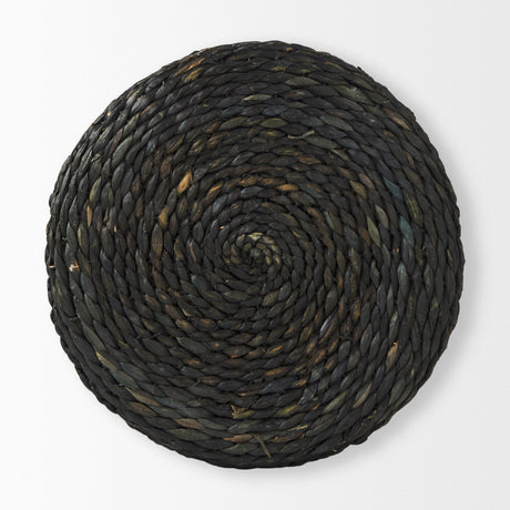 Dina Black Cornhusk and Water Hyacinth Round Pouf by Mercana at Eve Furniture