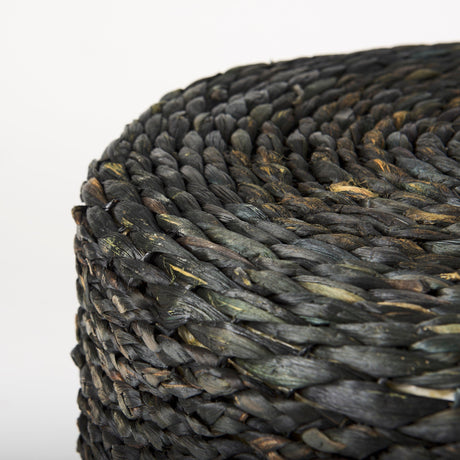 Dina Black Cornhusk and Water Hyacinth Round Pouf by Mercana at Eve Furniture