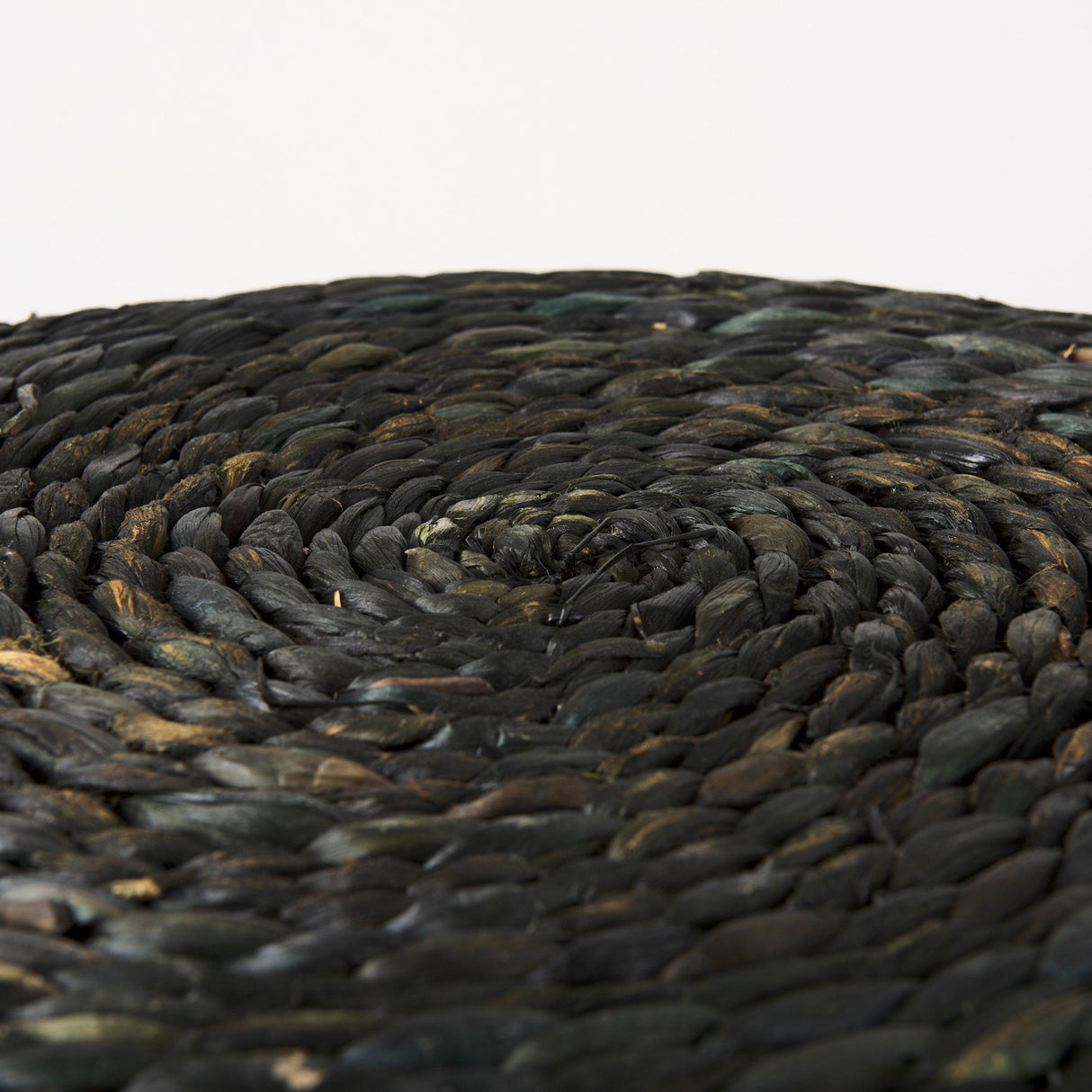 Dina Black Cornhusk and Water Hyacinth Round Pouf by Mercana at Eve Furniture