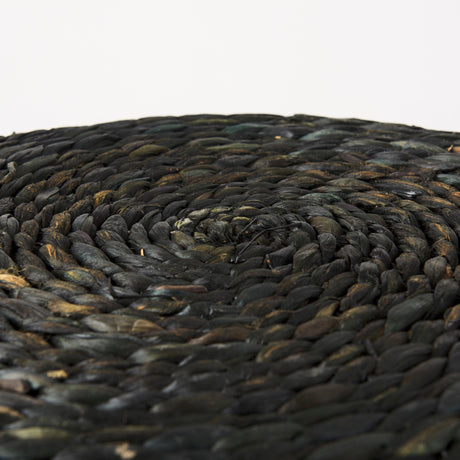Dina Black Cornhusk and Water Hyacinth Round Pouf by Mercana at Eve Furniture