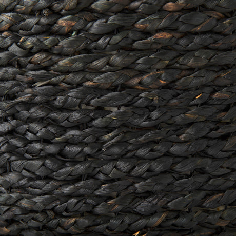 Dina Black Cornhusk and Water Hyacinth Round Pouf by Mercana at Eve Furniture