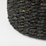 Dina Black Cornhusk and Water Hyacinth Round Pouf by Mercana at Eve Furniture