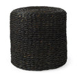 Dina Black Cornhusk and Water Hyacinth Round Pouf by Mercana at Eve Furniture