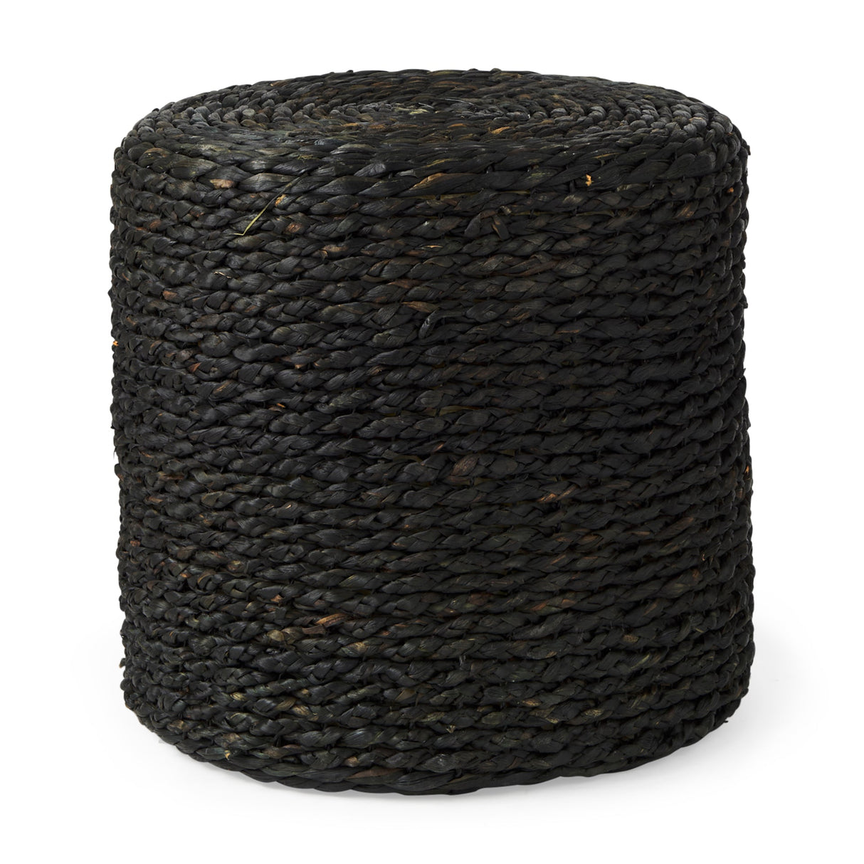 Dina Black Cornhusk and Water Hyacinth Round Pouf by Mercana at Eve Furniture