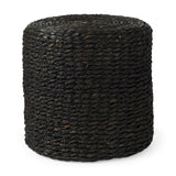 Dina Black Cornhusk and Water Hyacinth Round Pouf by Mercana at Eve Furniture