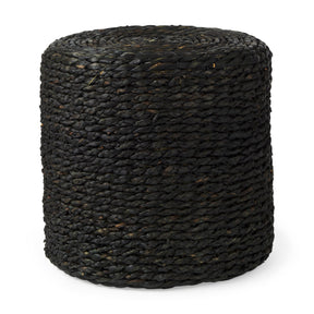 Dina Black Cornhusk and Water Hyacinth Round Pouf by Mercana at Eve Furniture