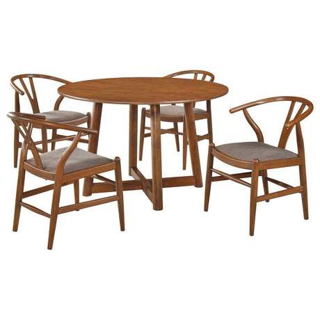 Dinah Walnut 5-Piece Round Solid Wood Dining Set